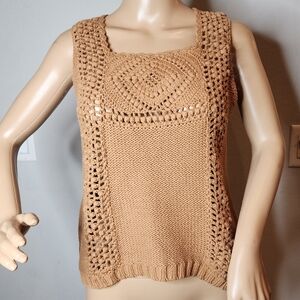 Pepin Mustard Brown Warm Tan Crochet Knit Sleeveless Top Size Medium